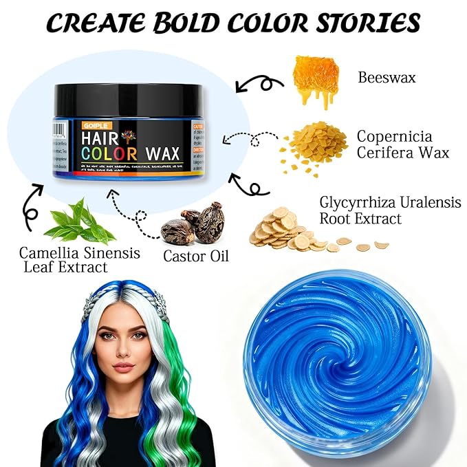 4 Colors Temporary Hair Color Wax for Christmas Party, Stocking Stuffers - DIY Washable Natural Instant Hair Color for Women Temporary Hair Dye for Kids Teens Women Men(White&Gray&Green&Blue 5 pcs)