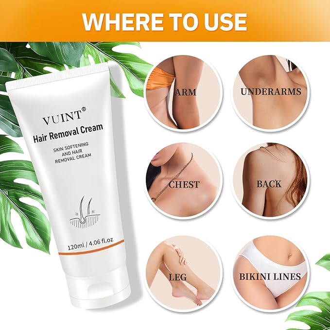 Vuint Hair Removal Cream for Women & men, Painless & Gentle Depilatory Cream with Aloe Vera, Sensitive Formula Body Hair Remover for All Skin Types 4.06oz
