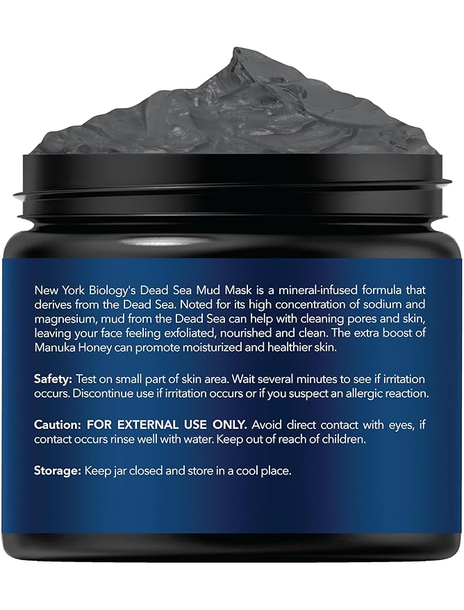 New York Biology Dead Sea Mud Mask for Face and Body | with Manuka Honey | Spa Quality Pore Refiner for Oily Skin | Natural Skincare for Women & Men | Tighten Skin for A Healthier Complexion | 4 oz