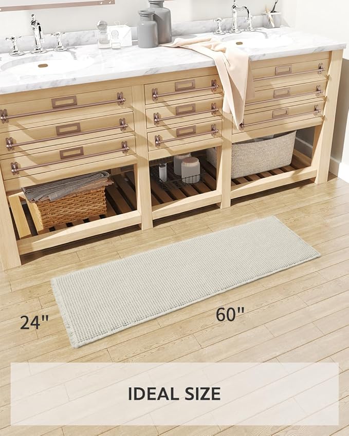 tchdio Waffle Bath Mat-Runner Rug, Super Absorbent Non Slip Bath Mats for Bathroom Machine Washable Long Rugs with Tassels, Bath Rugs for Bathroom Floor Beside Tub, 2' x 5', White