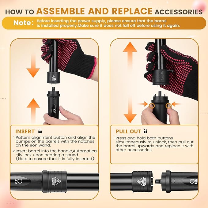 5 In 1 Curling Wand Set, Curling Iron Interchangeable Ceramic Barrels (0.35-1.25 Inch), Heating Hair Curler Kit with Protective Glove & 2 Clips Ceramic Coated for All Hair Types, Gift for Girls, Women