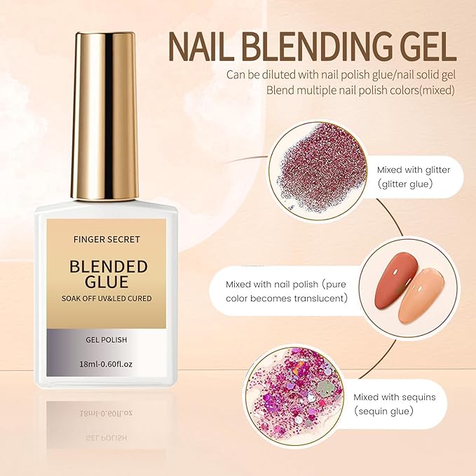 Blended Glue - Premium Gel Nail Polish Thinner for Seamless Blending Color Ombre Mixing Glitter Blend Sequin,18ml Gel Nail Polish for DIY Nail Designers & Manicure Salons