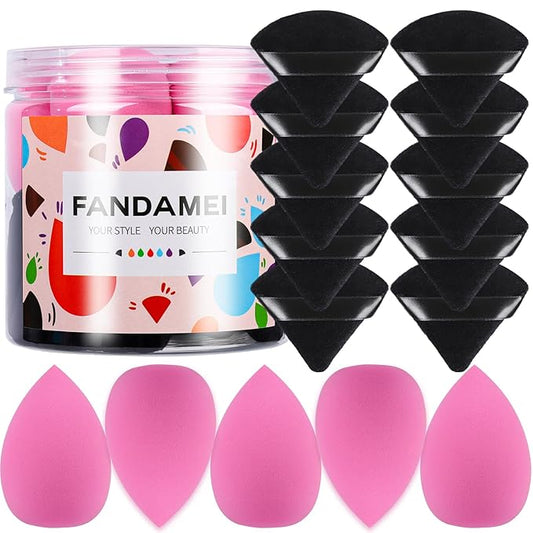 FANDAMEI 15 PCS Makeup Sponge Set, 5 PCS Makeup Sponges, Latex Free Soft Makeup Sponges For Foundation With Container, 10 PCS Triangle Powder Puff, Makeup Puff, For Powder, Cream and Liquid Cosmetic