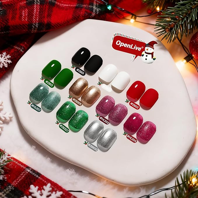 Christmas Nail Polish Set 10 Colors and Base Coat and Top Coat Red Green Glitter Gold Silver Nail Polish Kit Quick Dry Manicure Nail Art Manicure DIY Home Salon Gift for Women Girls