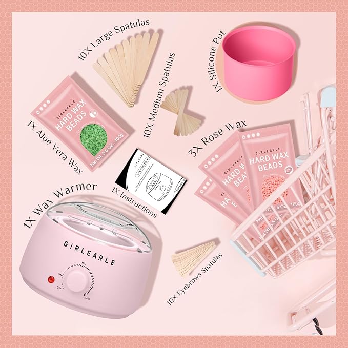 Waxing Kit for Women and Men, GIRLEARLE Wax Warmer Hair Removal at Home with Beads, Multiple Formulas Target Different Types of Sensitive Skin Body, Brazilian Bikini, Eyebrow, Facial