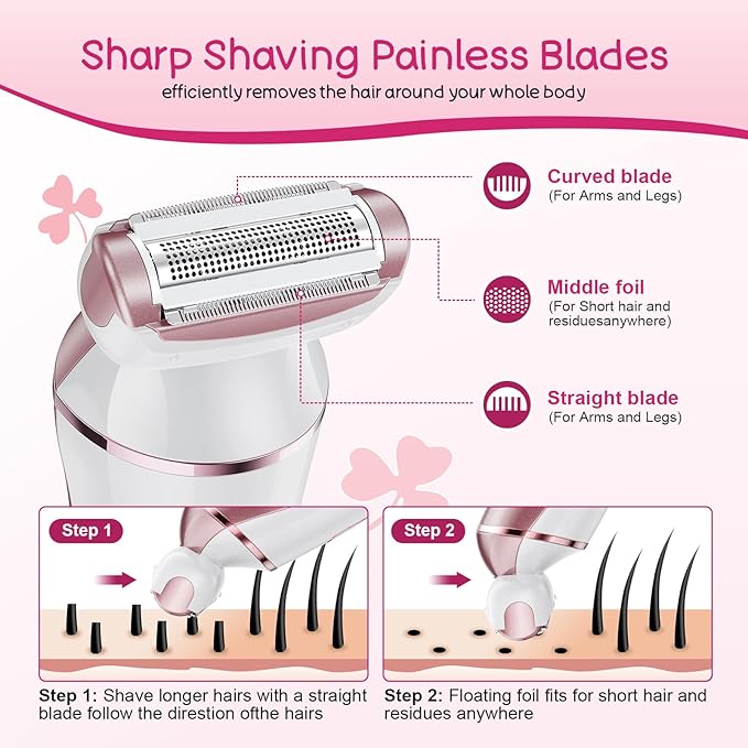 2-in-1 Bikini Trimmer for Women, Gifts for Women, Electric Shaver for Womens, Rechargeable Wet Dry Lady Hair Remover,IPX7 Waterproof, Razor for Legs