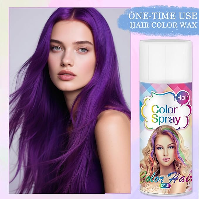 Temporary Hair Color Spray for Women and Kids, One-Time Use Hair Color Wax, Washable Disposable Natural Hair Spray Hair Strong Style for Party, Hollowen, Cosplay (Purple, 120ML)