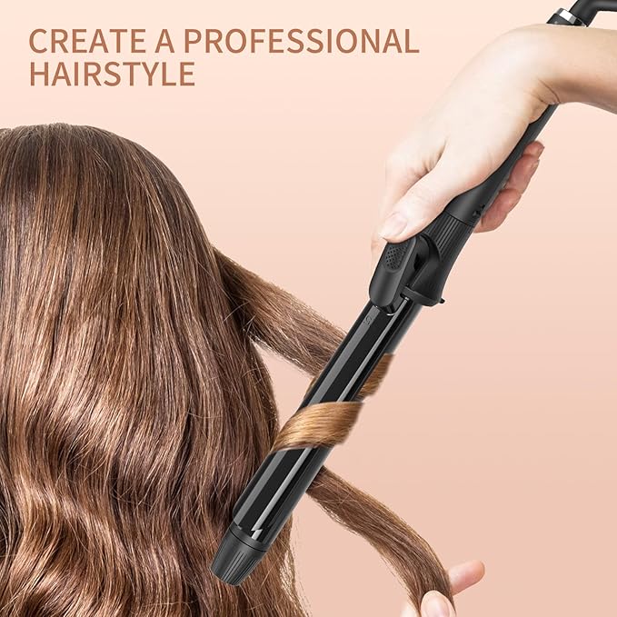 1 Inch Curling Iron with Clipped Tourmaline Ceramic Barrel Professional 1.25 Inch Hair Curler up to 450°F Dual Voltage for Traveling 60 Mins Auto Off Suit for Different (Black, 1 inch)