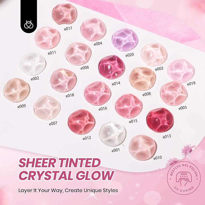 Beetles Nude Pink Gel Nail Polish Set - 25PCS 20 Colors Neutral Jelly Pink Sheer Milky White Gel Nail Kit Soak Off UV with Base Glossy Matte Top Coat Pearls Rhinestones Nail Charms Gift for Women