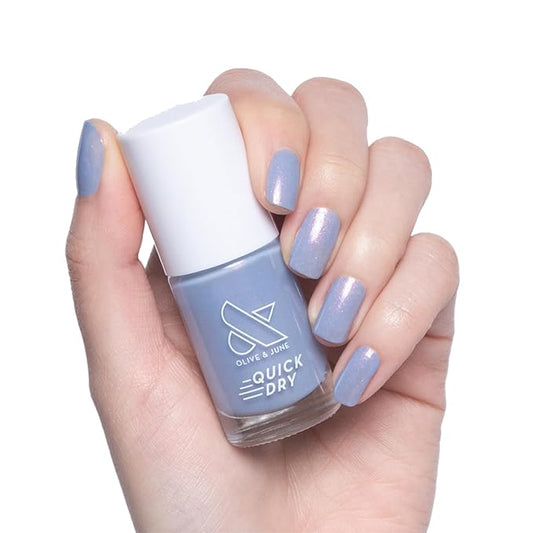 Olive & June Quick Dry Nail Polish | Instant, Fast-Drying, Smudgeproof Color | 15-free, Vegan, Cruelty-Free Formula | Lasts up to 5 Days | Salon-Quality Manicure at Home | Charming Periwinkle Shimmer