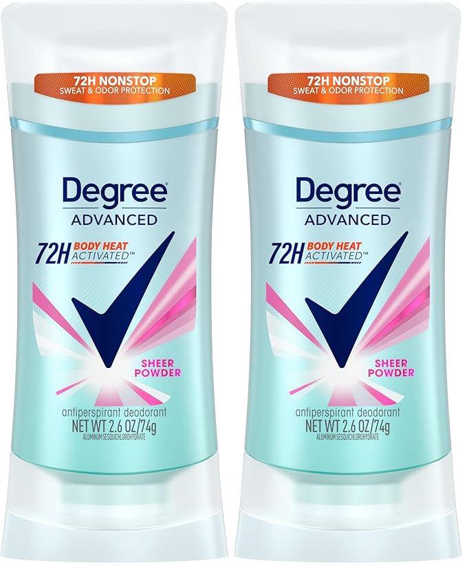 Degree Advanced Protection Antiperspirant Deodorant Sheer Powder for 72-Hour Sweat & Odor Control for Women, with Body Heat Activated Technology, 2.6 oz (Pack of 2)