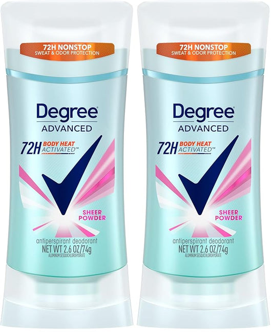 Degree Advanced Protection Antiperspirant Deodorant Sheer Powder for 72-Hour Sweat & Odor Control for Women, with Body Heat Activated Technology, 2.6 oz (Pack of 2)