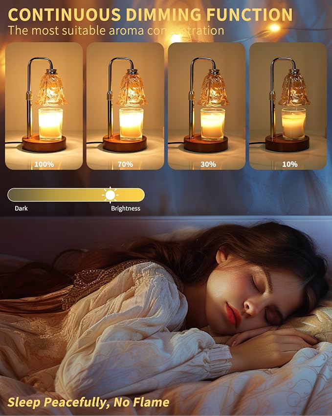 Tulip Candle Warmer Lamp, Adjustable Height, Dimmable Candle Warmer with Timer, Mom Womens Gifts for Birthday, Unique Home Decor Aesthetic (Gold)