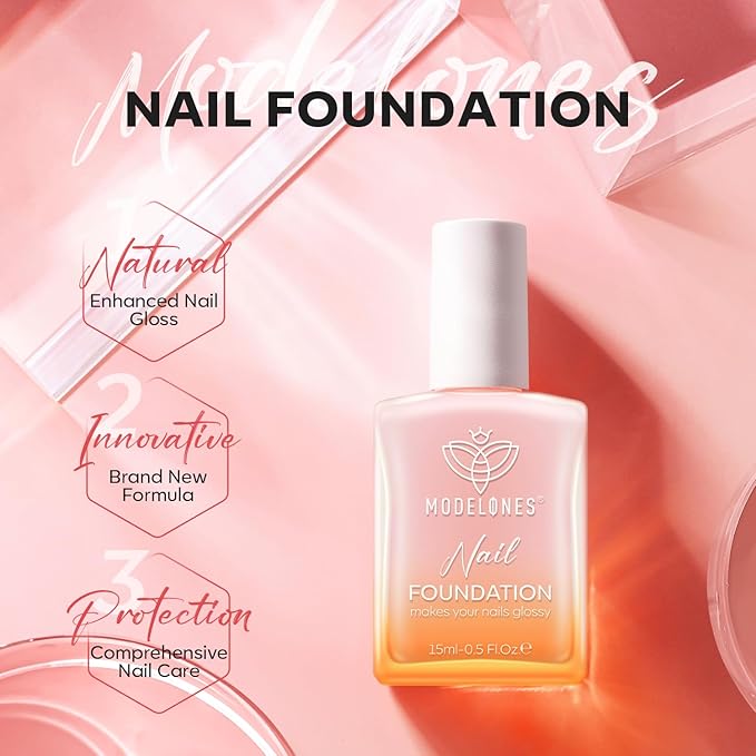 modelones Nail Strengthener Peachy Pink Nail Repair for Damaged Nails Strengthening Polish 15ml Nail Growth and Strengthener Natural Concealer Foundation Nail Care Gifts for Women