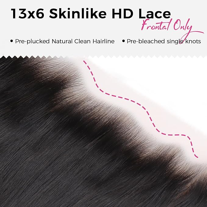 Lashey 13x6 SKINLIKE HD Lace Frontal Human Hair Body Wave, 0.10mm Ultra-Thin Invisible Melted Swiss Real HD Lace Pre Bleached Knots Pre Plucked Hairline Human Hair 14 Inch