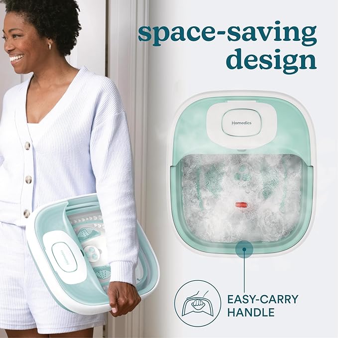 Homedics Smart Space Elite Footbath with Heat Boost, Collapsible, Invigorating Bubble Massage, 3 Pedicure Attachments, Safe to Use Bath Salts, Patented Safety-Lock System, Ergonomic