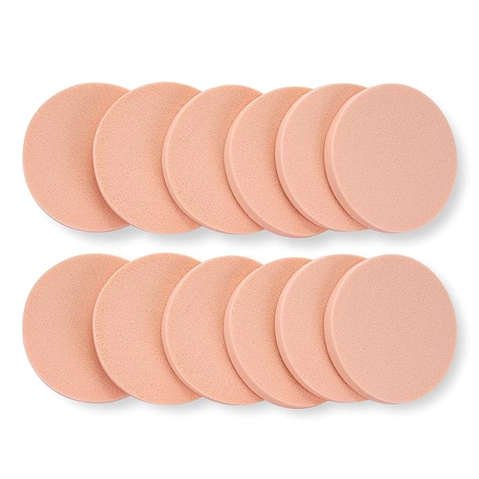 Round Sponge Puff Set,12 Pcs 2.2 Inch Facial Powder Puffs Foam Sponges For Liquid Foundation Makeup, Facial Cleansing