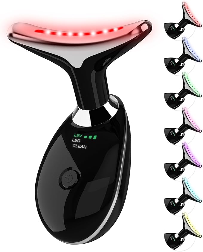 Neck&Face Massager with 7 Colors-Multi-Functional Skincare Tool,Home Beauty Device for Wrinkles&Relaxation (Black)