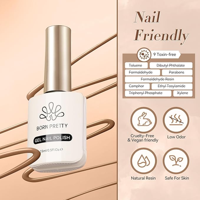 BORN PRETTY Brown Camel Gel Nail Polish Fall Winter Caramel Almond Brown Golor Gel Polish Soak Off Gel Polish Nail Art Design Manicure Salon DIY Home 15ML