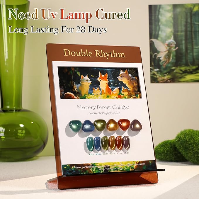 Double Rhythm Cat Eye Gel Nail Polish Set of 6 Same Color Same Bottle 0.5 Oz Shimmer Glitter with Magnet Holographic Reflective Magnetic UV Nail Polish Kit at Home (Green Navy Blue Black-T6-61)