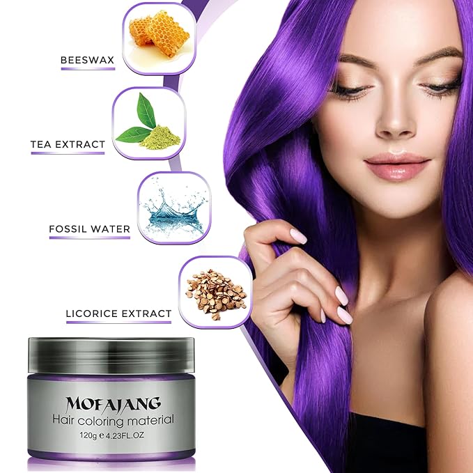 Purple Temporary Hair Color Wax - SOVONCARE Washable Hair Dye for Men & Women, All-Day Hold Disposable Hair Styling Clays for Party, Cosplay & Daily 4.23 oz