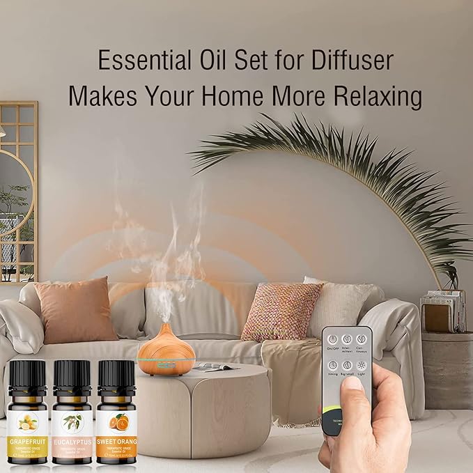 Essential Oils Set for Diffuser, Aromatherapy Oils 20 * 10 ml, 100% Organic Fragrance Oil Kit for Humidifier, Skin Care, Candle Making, Peppermint, Lavender, Eucalyptus, Jasmine, Ylang Ylang & More
