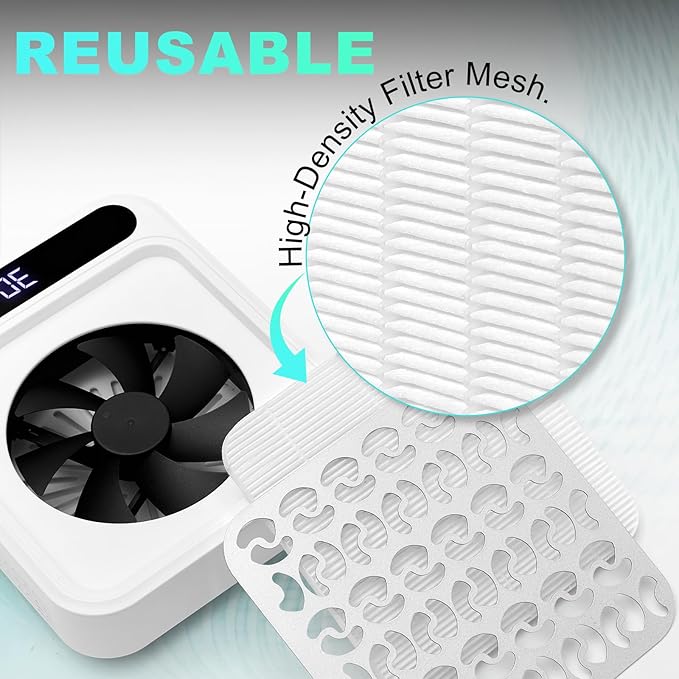 MEKK Professional Nail Dust Collector with Adjustable Speed Rotary,LCD Screen & Reusable Filter,48W Powerful Nail Fan Dust Collector，Acrylic Nails Tools for Manicure