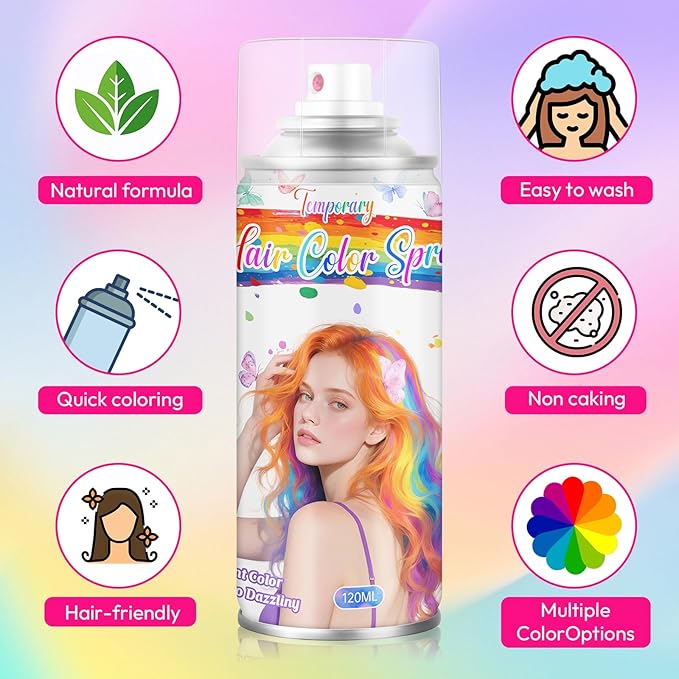 Green Temporary Hair Color Spray for Kids & Women- Washable Root Touch Up Hair Dye, Non-Sticky Hair Wax for Christmas,Cosplay,Parties (120ML, Green)