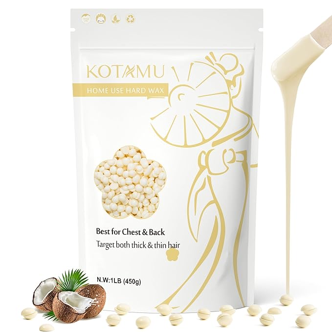 KOTAMU Hard Wax Beads for Hair Removal - 1lb Sensitive Skin Thick Hair Formula for Full Body, Face, Chest, Back, Leg, Bikini Brazilian Waxing - Wax Refill for Women and Men
