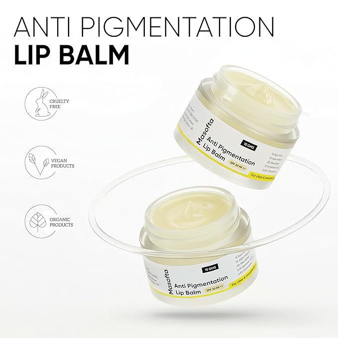 Shea Butter Lip Balm with Kojic Acid, Alpha Arbutin & Shea Butter for Smooth, Crack Free & Clear Lips, SPF 30 PA++, For Men & Women, 0.52 oz/15GMS