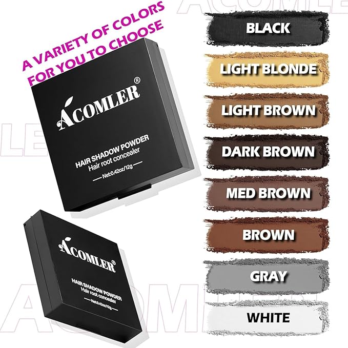 Acomler Root Touch Up Powder, Hairline Powder for Thinning Hair, Root Touch Up Hair Color, Gray Hair Coverage for Women Men Cover Up, Hair Loss Concealer Includes Makeup Brush (Medium Brown, 0.42oz)