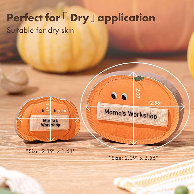 Momo’s Workshop Pumpkin Makeup Sponge Set (3pcs) - Large & Small Cushion Puffs for Halloween Themed,Rubycell Material for Flawless Foundation Application, Travel-Friendly & Storage Case