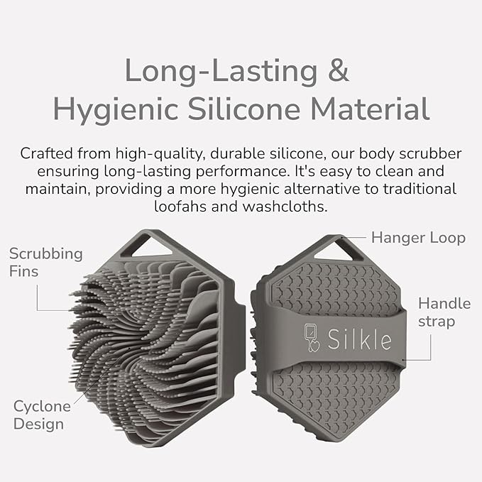 Silicone Body Scrubber - Exfoliating Bath Brush and Skin Cleanser - Shower Sponge for Gentle Body Scrub and Wash - Silicone Scrubbing Care Tool for a Refreshed and Renewed You - Gray