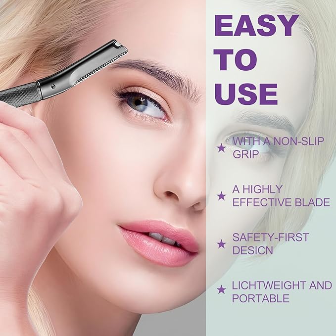 Eyebrow Razor with 16 Blades, Metal Razors for Women and Men,Dermaplane Razor for Women Face, Facial Hair Removal for & Eyebrow Hair Removal (Black)