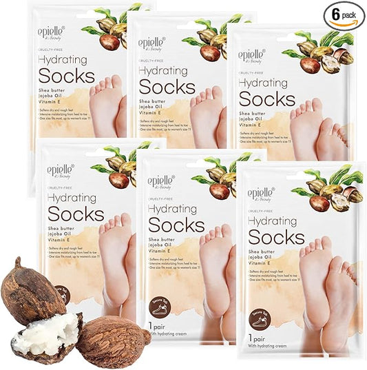 Epielle Hydrating Foot Mask 6 Pairs, Deep Moisturizing Socks for Dry, Cracked Feet, Self Care Gifts for Women, Spa Kit, Stocking Stuffers, Thanksgiving Essentials