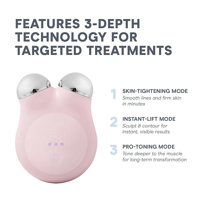 NuFACE MINI+ Microcurrent Facial Device Kit - FDA Cleared Face Sculpting & Skin Tightening Device to Contour, Lift & Tone + Microcurrent Gel Activator & Silk Creme - Sandy Rose