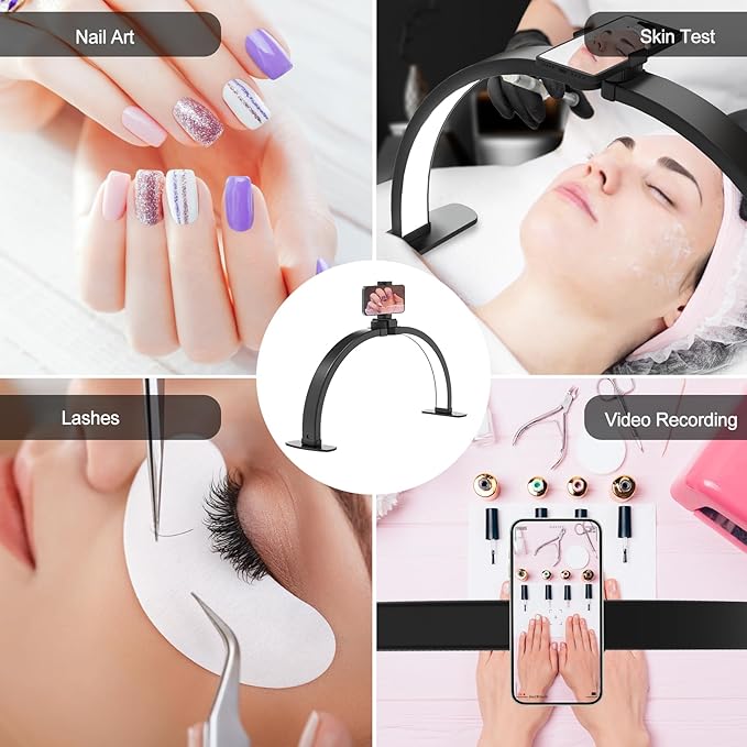 Nail Half Moon Light: Big LED Arch Nail Tech Table Lamp with Phone Holder - Salon Professional Desk Light 3 Mode Lighting Manicure Technician Use