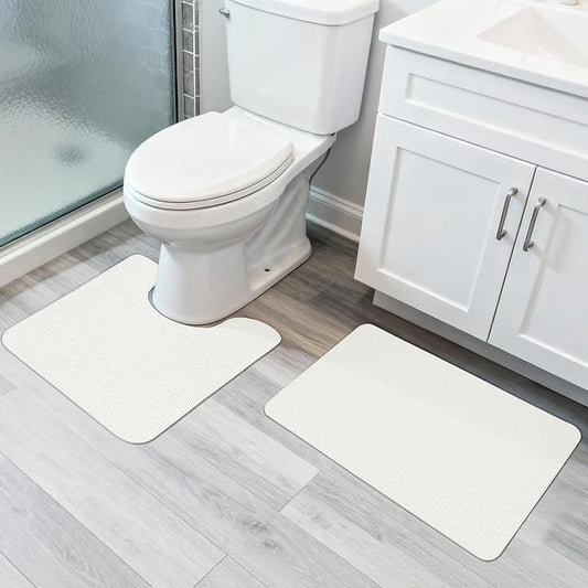 Bathroom Rugs Set 2 Pieces,Thin Bathroom Mats,Toilet Rugs,Quick Dry,Non-Slip,Machine Washable,Low Pile,Absorbent Bath Mats,Shower,Sink,Home Decor Accessories.White,1'5"x2'3"+1'8"x2" U Shape