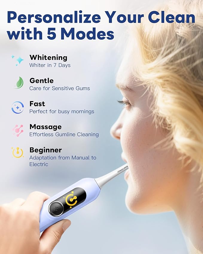 Electric Toothbrush with AI Smart Screen for Adults Kids Teens | 150-Day Battery, Real-Time Brushing Map | Whitening Mode, 3-Min Timer, Travel Case | Family Sonic Toothbrush (G5S Blue)