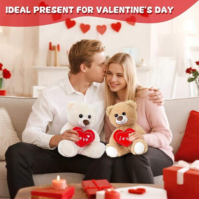 Small Teddy Bear Cute Soft Stuffed Animal Plush Toy I Love You Bears Holding Red Heart for Baby Shower Kids Girls Girlfriend Christmas Valentine's Day, Wedding, Anniversary, Birthday, White