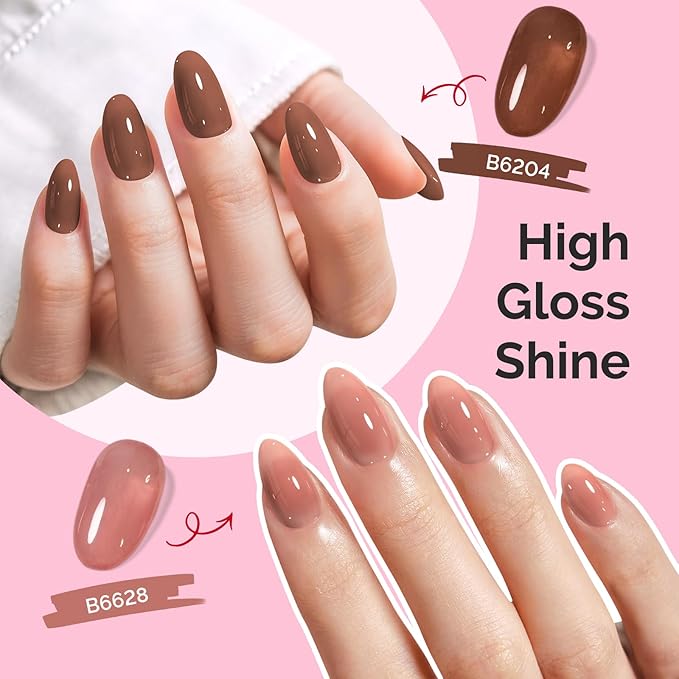 MelodySusie Jelly Gel Nail Polish Set,6 Transparent Colors,Milky or Jelly Texture,Sheer Earth Tones Colors Soak Off UV LED Light Cure or Salon Manicure and Nail Art DIY at Home