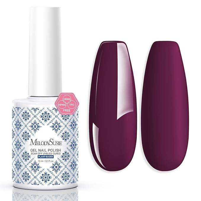 MelodySusie Fleurwee Plant Based Gel Nail Polish, Dark Purple Nail Polish Hema Free 21 Non Toxic Long Lasting No Chip Finger Toe Nail Art Manicure Salon DIY at Home Gifts for Women P01