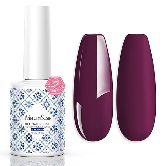 MelodySusie Fleurwee Plant Based Gel Nail Polish, Dark Purple Nail Polish Hema Free 21 Non Toxic Long Lasting No Chip Finger Toe Nail Art Manicure Salon DIY at Home Gifts for Women P01