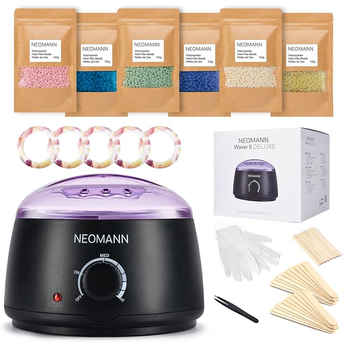 Waxer II Deluxe Waxing Kit for Women and Men Non-Sticky, Teflon-Coated - Wax Warmer for Hair Removal incl. 600g Wax Beads, 30 Spatulas