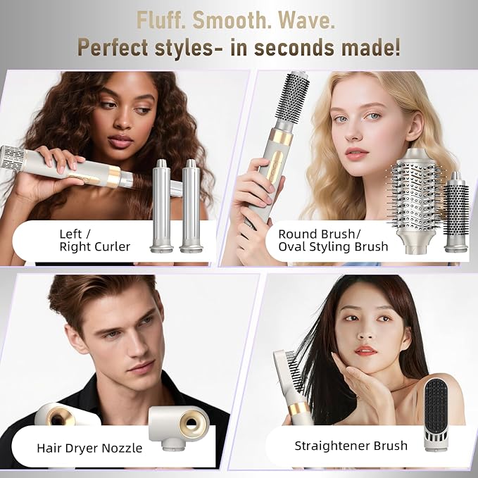 6 in 1 Hot Air Brush & Hair Dryer–High-Speed Hair Dryer Brush with Auto Wrap Curlers, Hot Air Styler Wrap Fast Drying & Frizz-Free Styling, No Heat Damage, Volumizing with Travel Bag