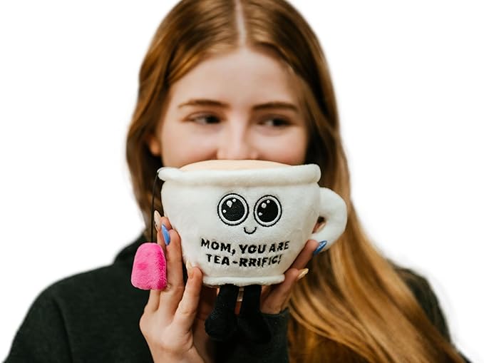 Punchkins Teacup Plushie - Mom, You are Tea-Rrific Punny Teacup Plush, for Mom, Cute Food Plush Toy for Gifting