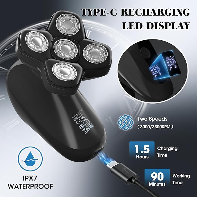 Beard Trimmer for Men Groin & Body Hair Trimmer, Nose & Ear Clipper Head Razors for Bald Men, 5 in 1 Waterproof Manscape Kit with Travel Case, LED Display, Grooming Kit Gift for Him