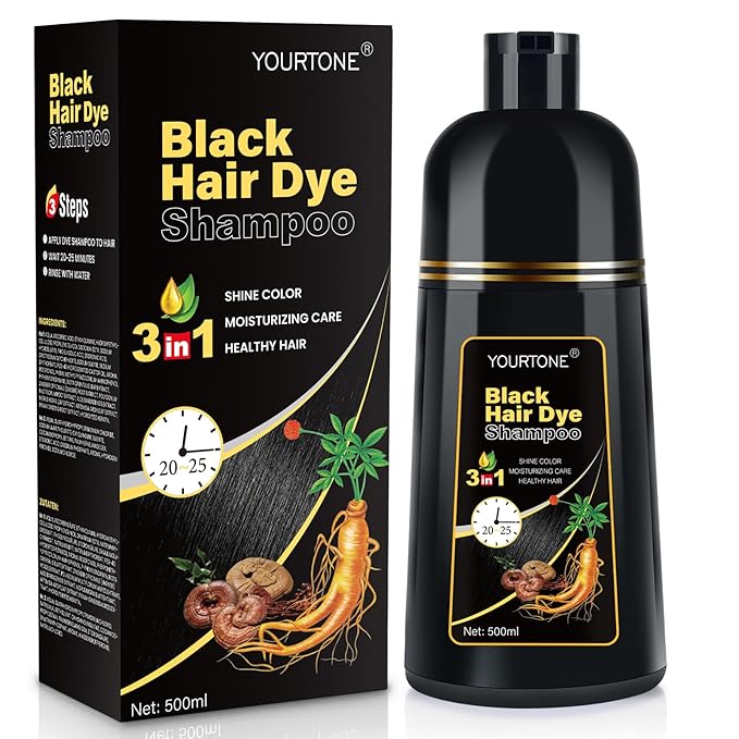 Black Hair Dye Shampoo Instant & Easy 3-in-1 Hair Color Solution for Men and Women - Herbal Formula, Ammonia-free, Lasts 30 Days - 16.90 oz