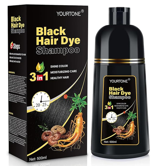 Black Hair Dye Shampoo Instant & Easy 3-in-1 Hair Color Solution for Men and Women - Herbal Formula, Ammonia-free, Lasts 30 Days - 16.90 oz