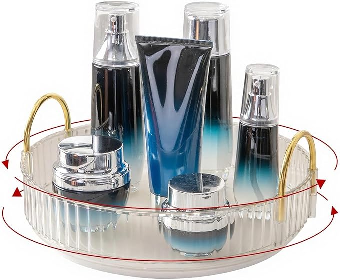 360° Rotating Makeup Organizer, Bathroom Make Up Spinning Holder Rack, Large Capacity Cosmetics Storage Vanity Shelf Countertop, Fits Cosmetics, Perfume, Skincare, Lipsticks(1 Tier, Clear)